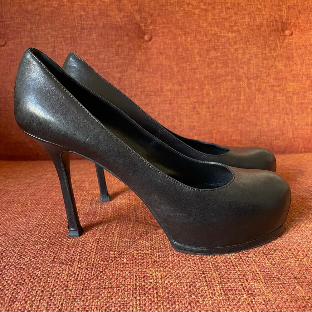 Yves Saint Laurent Tribtoo Black Leather Platform Heels - Picture 5 of 14